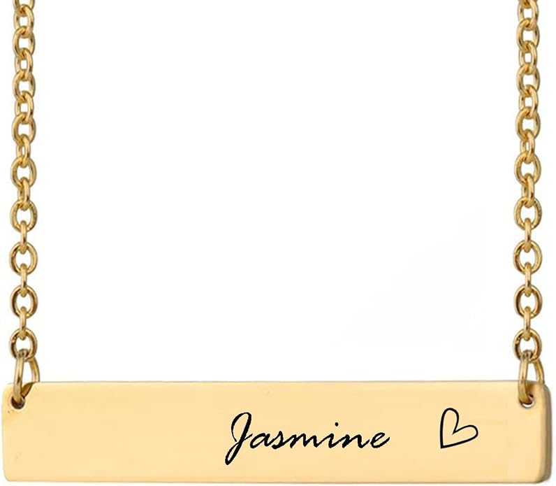 HUAN XUN Custom Bar Necklace Personalized Engraved Name Bar Necklace for Women Customized Stainless Steel Heart Pendant Bar Jewelry Gift for Her Mother Day Christmas