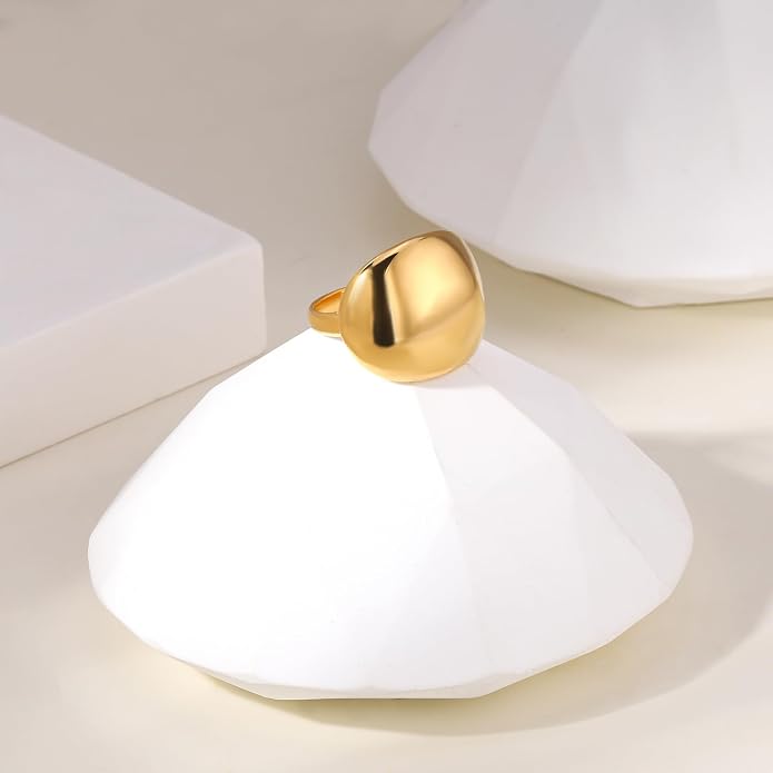 Gold Silver Rings Set for Women Chunky Statement Rings ZC Dome Evil Eye Croissant ring Thick 18K Gold Plated Band Rings