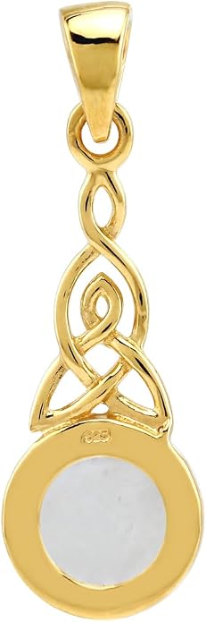 Silvershake 8MM Round Shape Gemstone White Gold Plated or Yellow Gold Plated 925 Sterling Silver Triquetra Celtic Knot Pendant or Pendant with 18 Inches Chain Necklace Jewelry for Women