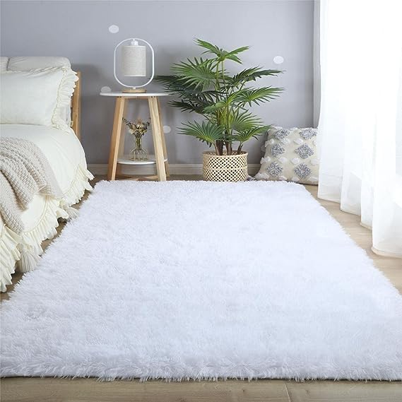 White Area Rug 9x12 Living Room - Soft Large Shag Carpet | Pure White Elegance Crisp White Brightens Any Living Room - Stunning Snowy Backdrop For Holiday And Christmas Photos.