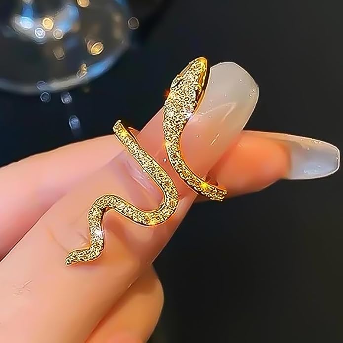 18K Gold Plated Rings for Women and Teen Girls Non Tarnish Cubic Zirconia Fidget Ring Butterfly/Snake/Mesh/Cross/Crown Knuckle Ring Open Adjustable Statement Stacking Chunky Rings