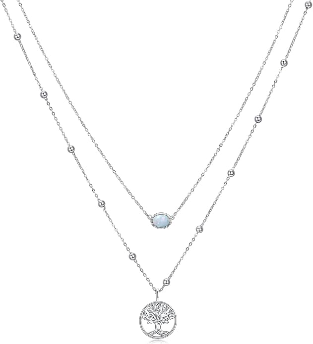 MONGAS Tree of Life/Infinity Cross/Lock and Key/Lotus/Hamsa/Horse/Strawberry/Opal/Lariat/Dragonfly/Heart/Violin Layered Necklace Sterling Silver for Women