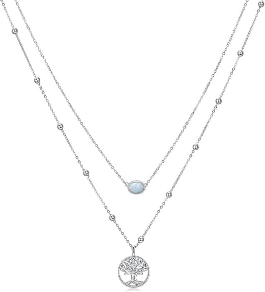 MONGAS Tree of Life/Infinity Cross/Lock and Key/Lotus/Hamsa/Horse/Strawberry/Opal/Lariat/Dragonfly/Heart/Violin Layered Necklace Sterling Silver for Women