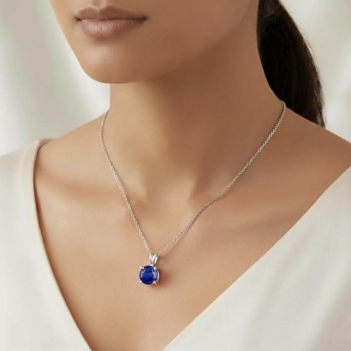 OdrillionGems Natural Gemstone Pendant Necklace, 925 Sterling Silver, Healing Crystal, Birthstone, Round Faceted, Handmade, Women Jewelry, Christmas Gift 16+2inch