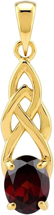 Silvershake 8X6mm Oval Shape Birthstone Gemstone Antique Finishing or Yellow Gold Plated 925 Sterling Silver Celtic Knot Weave Solitaire Pendant or Pendant with 18 Inch Chain Necklace Jewelry for Women