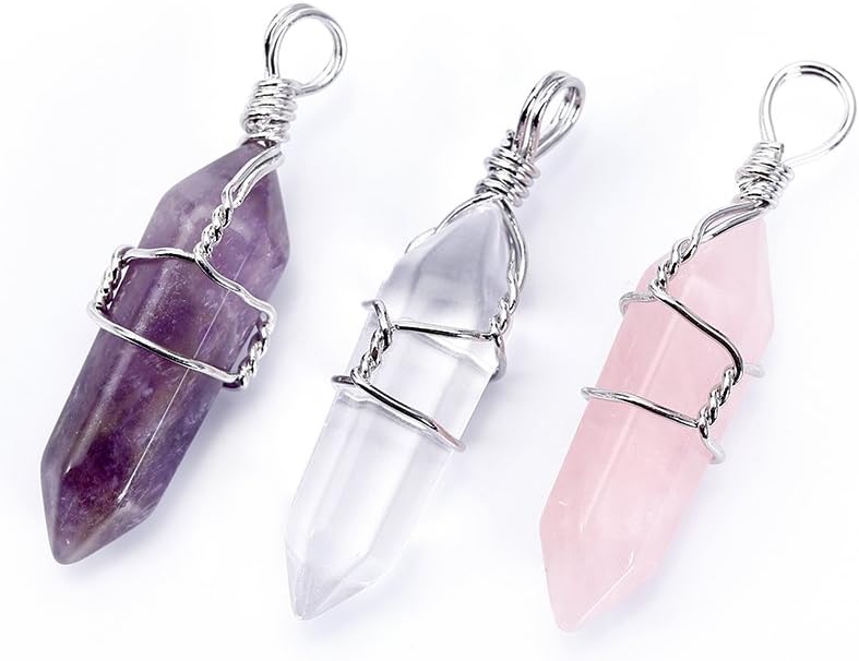 BRCbeads Gorgeous Faceted Handmade Wire Wrap Healing Point Chakra Pendant Variation Colors and Material for Necklace Making