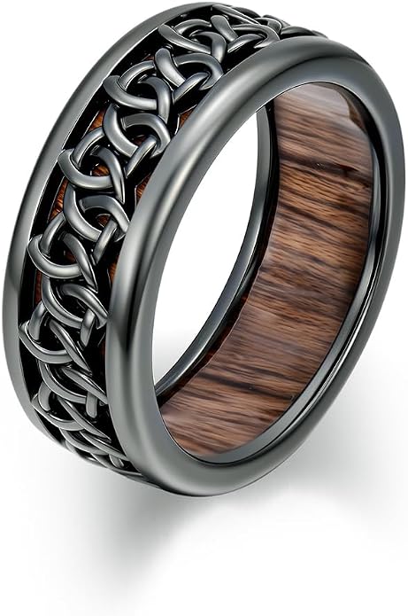 Wooden Celtic/Cross Ring 925 Sterling Silver Wedding Band Wood Mens Rings Engagement Ring Jewelry Gift for Men Women Size 8-14