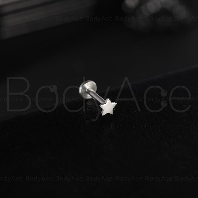 F136 Titanium Body Piercing Studs, Internally Threaded Star Lip Ring Bow Conch Tragus Stud, 16G Flat Back Cartilage Earring Studs with Piercing Taper
