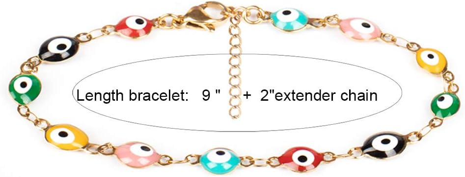 2 Pcs Evil Eye Anklet Bracelets for Women Men,18K Gold Plated Stainless Steel, Handmade Adjustable Amulet, Evil Eyes Jewelry for Family Best Friends