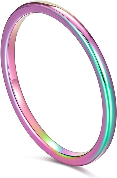TRUMIUM 2mm 4mm 6mm 8mm Tungsten Wedding Band Ring for Men Women Silver/Rose Gold Plated/Rainbow/Gold Plated Domed High Polish Engagement Promise Rings Comfort Fit 4-15