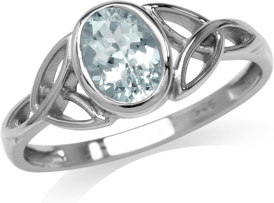 Silvershake 7x5MM Oval Shape Birthstone Gemstone White Gold Plated or 18K Yellow Gold Plated 925 Sterling Silver Triquetra Trinity Celtic Knot Solitaire Ring Jewelry for Women