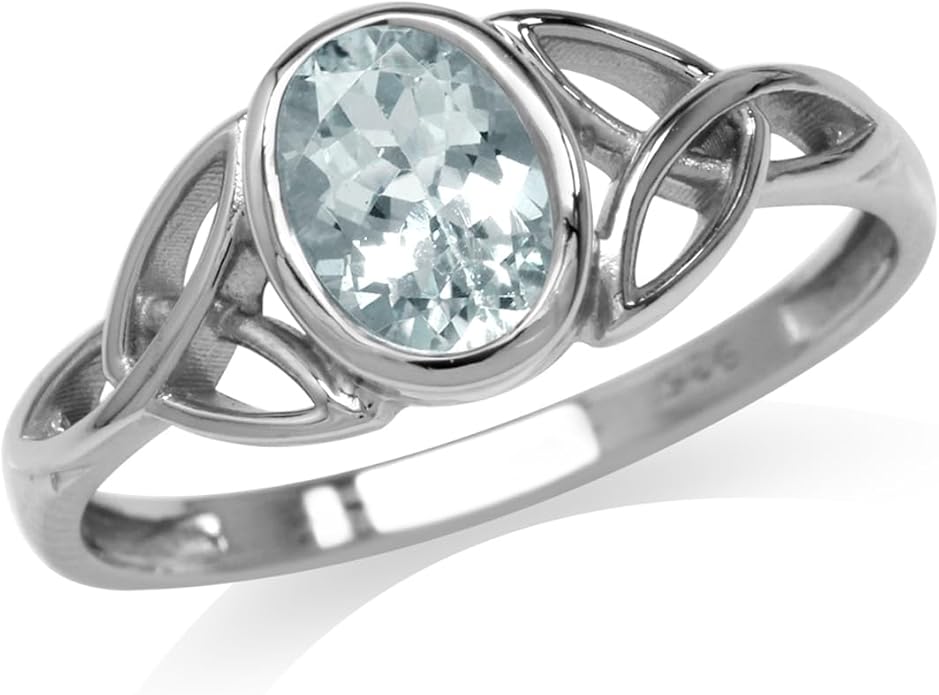 Silvershake 7x5MM Oval Shape Birthstone Gemstone White Gold Plated or 18K Yellow Gold Plated 925 Sterling Silver Triquetra Trinity Celtic Knot Solitaire Ring Jewelry for Women