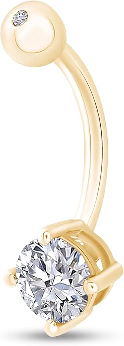 AFFY Round Shape Body Piercing Curved Barbells, Floating Navel Belly Piercing Button Premium Surgical Steel Ring in 14K Gold Over Sterling Silver