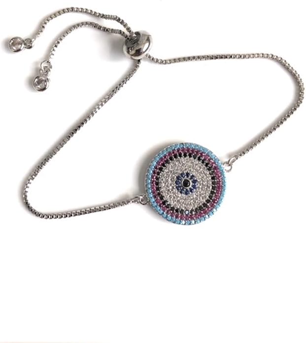 SIFRIMANIA Evil Eye Adjustable Sliding Bead Shiny Bracelet Lucky Charms Jewelry for Women of All Ages