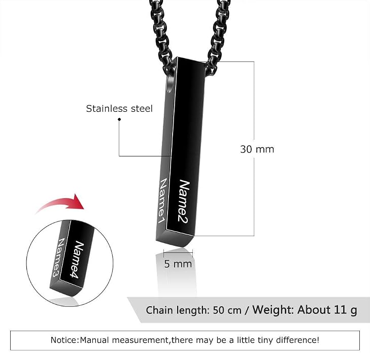Personalized Men's Name Bar Necklace Engraved Initial Name Stainless Steel Vertical Bar Necklace for Father Husband Boyfriend Birthday