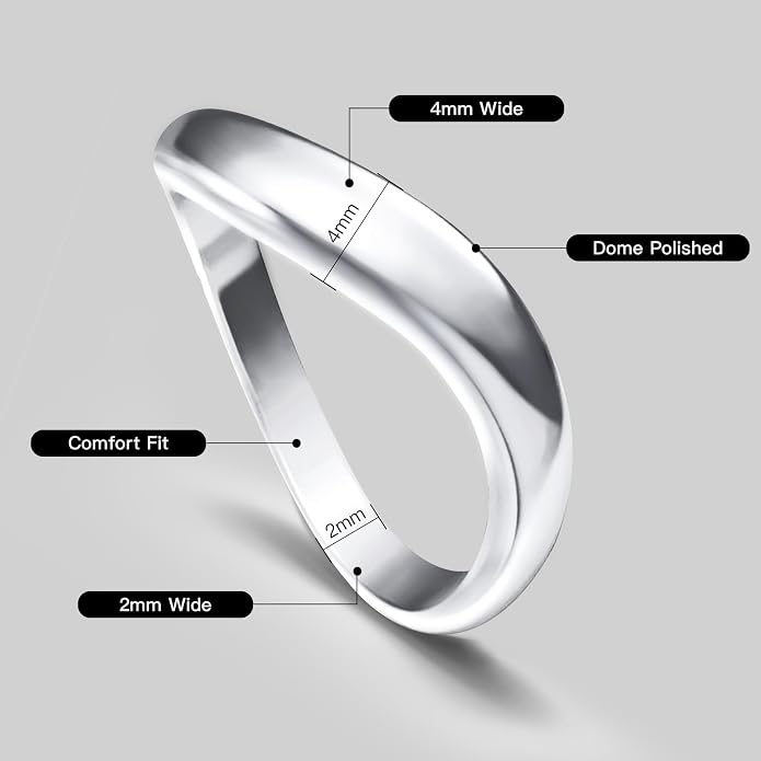 14K White Gold Plated Wedding Bands for Women, 3mm Comfort Fit Dome Polished Plain 925 Sterling Silver Ring, Anniversary Engagement Promise Gift for Her