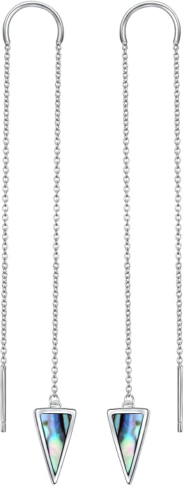 Threader Earrings Triangle Earrings Sterling Silver Created Opal Dangle Drop Long Chain Earring for Women Thread Earrings