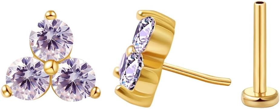 FANSING Cartilage Earring Tragus Stud Trio CZ Stone Flat Back Earring for Helix Conch Threadless Push Pin Labret Stud