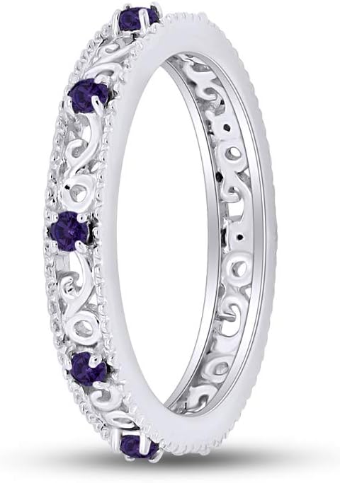Jewel Zone US Filigree Eternity Wedding Band Ring for Women, Round Cut Simulated Gemstone Stackable Promise Ring in 14K Gold Plated 925 Sterling Silver Band Width 3.5mm – Elegant Jewelry for Her