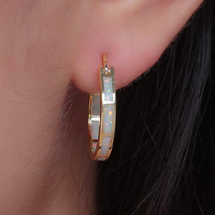 CiNily Sterling Silver/Rose Gold/Yellow Gold Plated Hoop Earrings 20mm,Multicolor Opal Small Hoop Earrings for Women Girls Hypoallergenic Jewelry for Sensitive Ears Gemstone Earrings