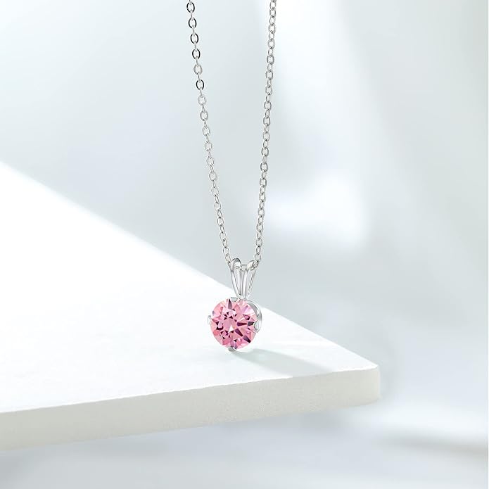 Gem Stone King 7MM Round Gemstone Birthstone Pendant Necklace For Women | 925 Sterling Silver | With 18 Inch Silver Chain | Fine Jewelry Gifts for Women Her Mom Wife