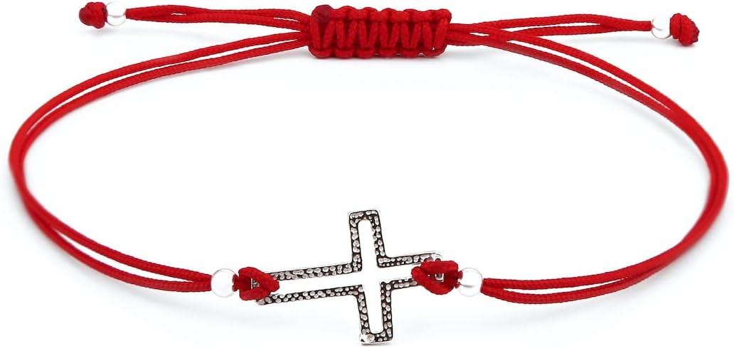 Red String Cross Sterling Silver 925 Bracelet Thread Wristband Charm Unisex Jewelry