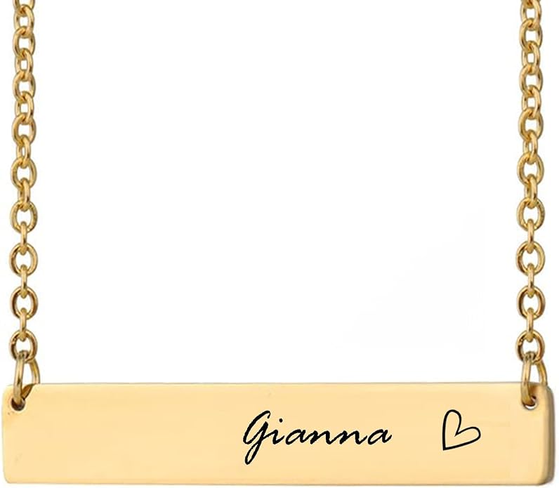 HUAN XUN Custom Bar Necklace Personalized Engraved Name Bar Necklace for Women Customized Stainless Steel Heart Pendant Bar Jewelry Gift for Her Mother Day Christmas