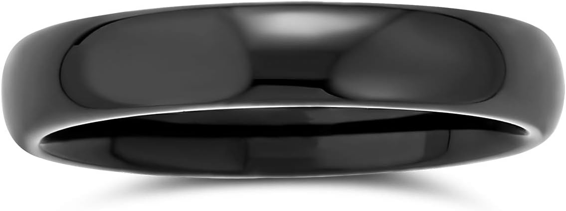 Bling Jewelry Plain Simple Dome Black Couples Titanium Wedding Band Ring For Men For Women Comfort Fit 4MM