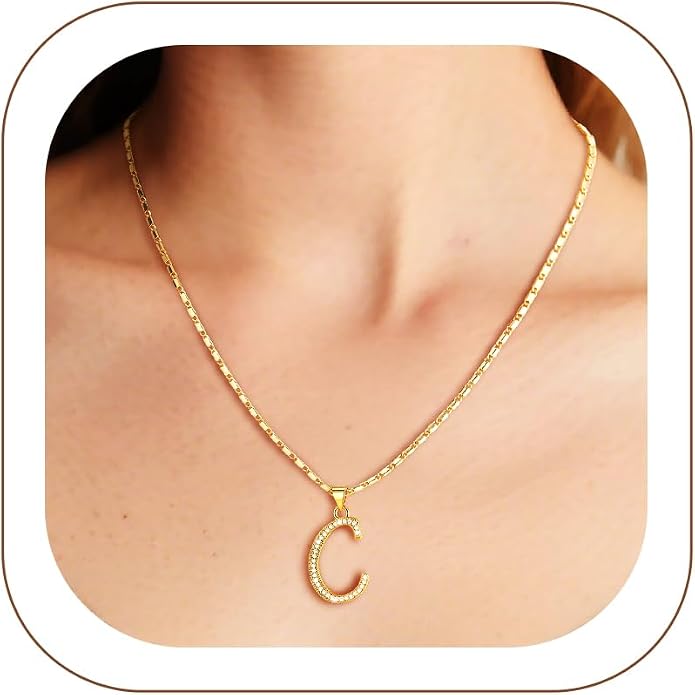 U7 Initial Necklace for Women, Gold/Platinum Plated CZ Crystal Letter A-Z Pendant Necklace, Shiny 20 Inch Name Chain Dainty Personalized Jewelry for Men Mom Wife Friend