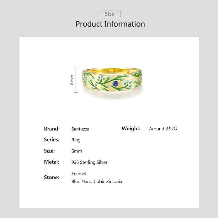 Santuzza 925 Sterling Silver Enamel Flower Pattern Ring for Women