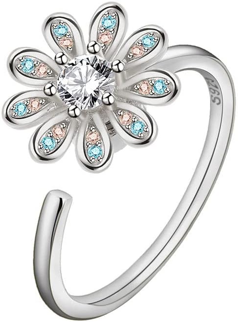 Fidget Ring Anxiety Spinner Ring Open Adjustable Sunflower Star Moon Windmill Butterfly Rings Daisy Stress Relieving Fidget Women Cubic Zirconia Anti Stress Mood Rotate Inspirations Jewelry