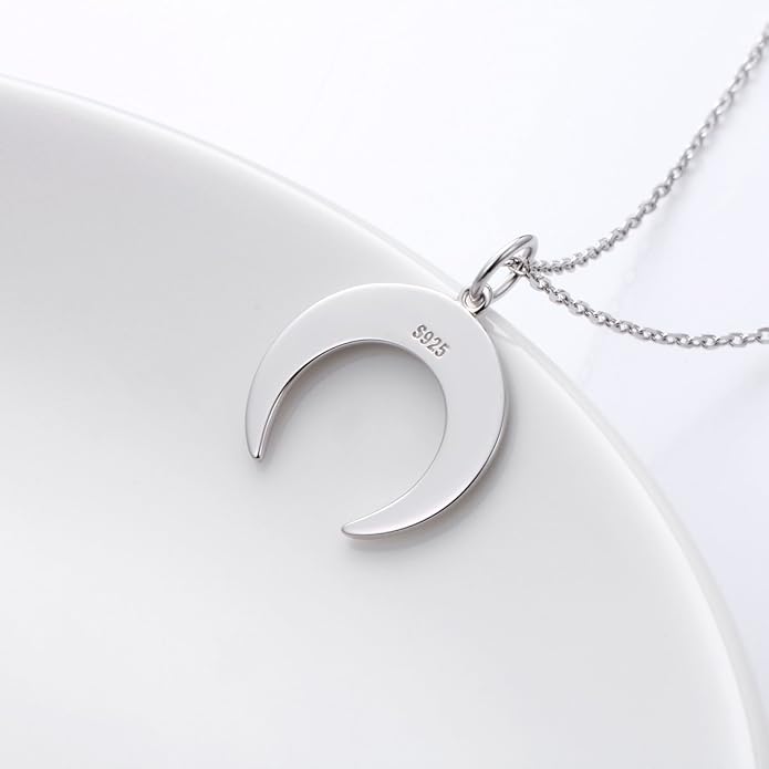 DAOCHONG S925 Sterling Silver Crescent Phases Moon Pendant Necklace for Women Jewelry