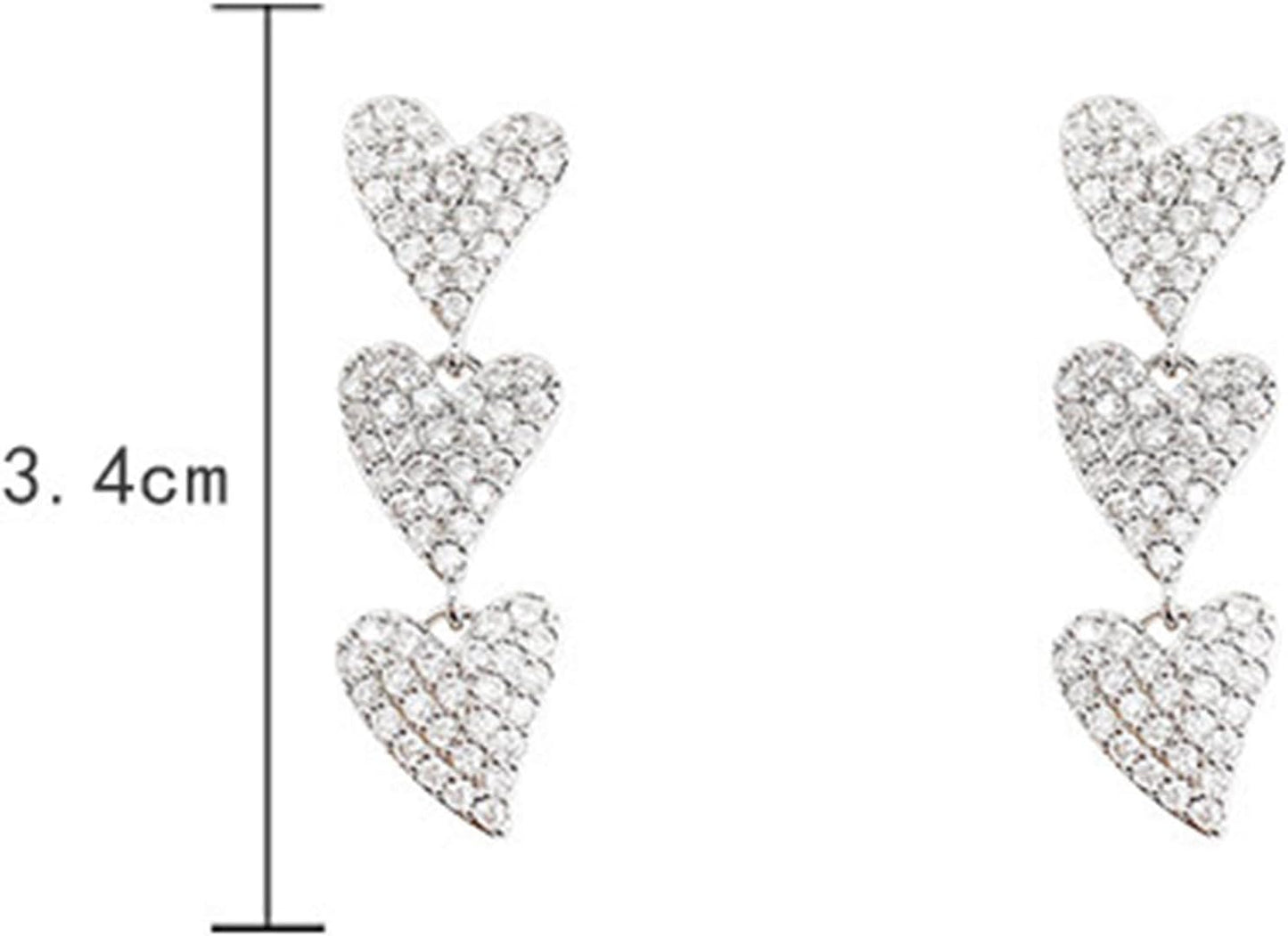 Vintage Heart Drop Earrings Long Heart Dangle Earrings Triple Heart Stud Earrings Silver Love Heart Earrings Jewelry for Women