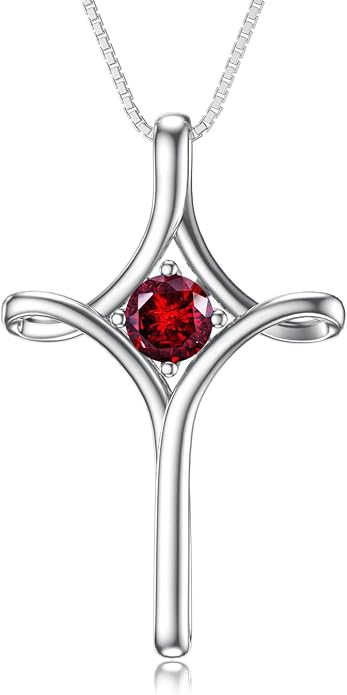 TOUPOP Cross Necklace for Women 925 Sterling Silver Birthstone Cross Pendant Fine Jewelry Anniversary Birthday Mothers Day Gifts for Mom Wife Her