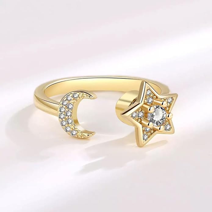 Fidget Ring Anxiety Spinner Ring Open Adjustable Sunflower Star Moon Windmill Butterfly Rings Daisy Stress Relieving Fidget Women Cubic Zirconia Anti Stress Mood Rotate Inspirations Jewelry