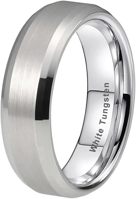 TUTISS 6mm 8mm White Tungsten Rings for Men Women Couple Fashion Jewelry Engagement Wedding Bands Matte Finish Beveled Edges Comfort Fit