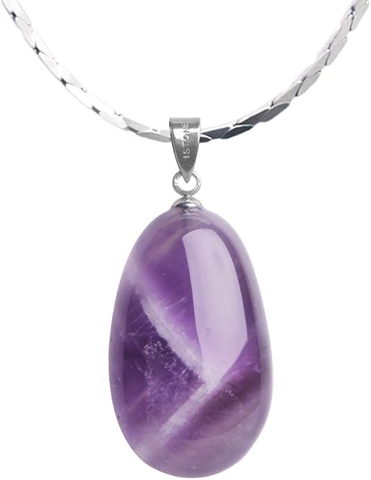 iSTONE 925 Sterling Silver Natural Crytral for Womens Pendant Necklace, Gemstone Birthstone with 17.8" Silver Chain Ladies