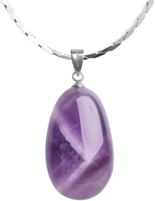 iSTONE 925 Sterling Silver Natural Crytral for Womens Pendant Necklace, Gemstone Birthstone with 17.8" Silver Chain Ladies