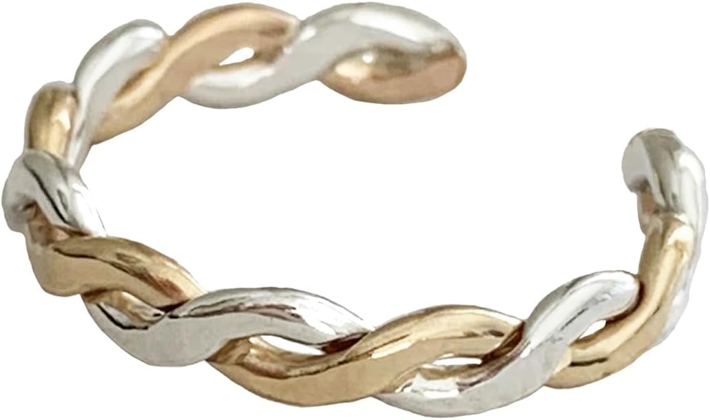 Toe Ring | Twine Medley Braided .925 Sterling Silver & 14K Gold Fill | Adjustable Toe Ring | Two-Tone Mixed Metal Ring | One Size Fits Most