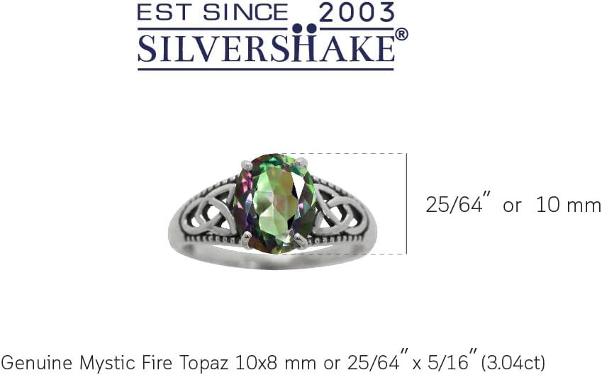 Silvershake 3.04ct. Mystic Fire Topaz 925 Sterling Silver Triquetra Celtic Knot Solitaire Ring Size 7