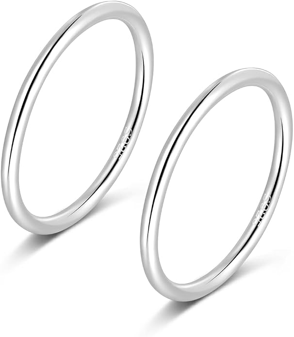 CANDYFANCY 925 Sterling Silver 1.2mm Stacking Midi Thin Rings Thumb Pinky Ring Stack Knuckle Rings for Women Band Ring Size 2.5-8.5