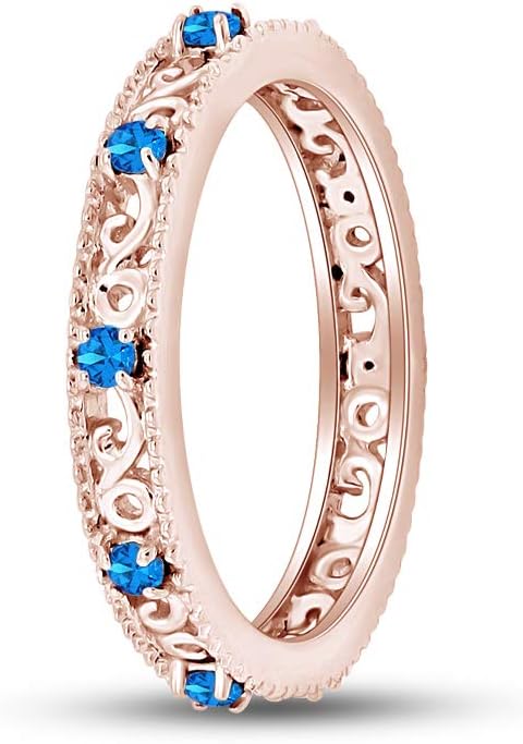 Jewel Zone US Filigree Eternity Wedding Band Ring for Women, Round Cut Simulated Gemstone Stackable Promise Ring in 14K Gold Plated 925 Sterling Silver Band Width 3.5mm – Elegant Jewelry for Her