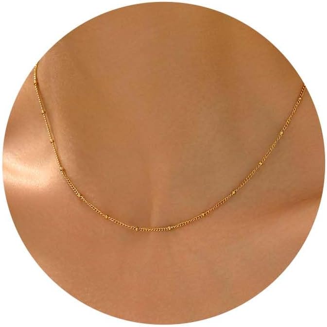 Gold Chain Necklace for Women Dainty Simple Satellite Beaded Twisted Chain Choker Necklace Everyday Jewelry Christmas Gifts