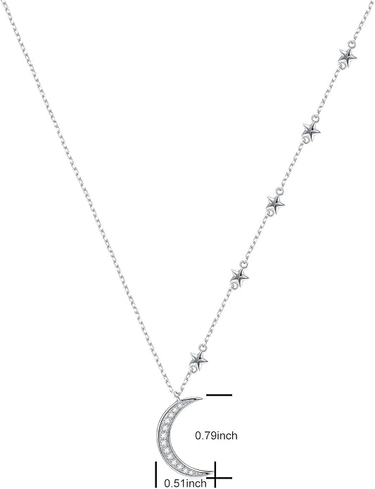 Ladytree 925 Sterling Silver Jewelry Crescent Moon and Star Pendant Necklace
