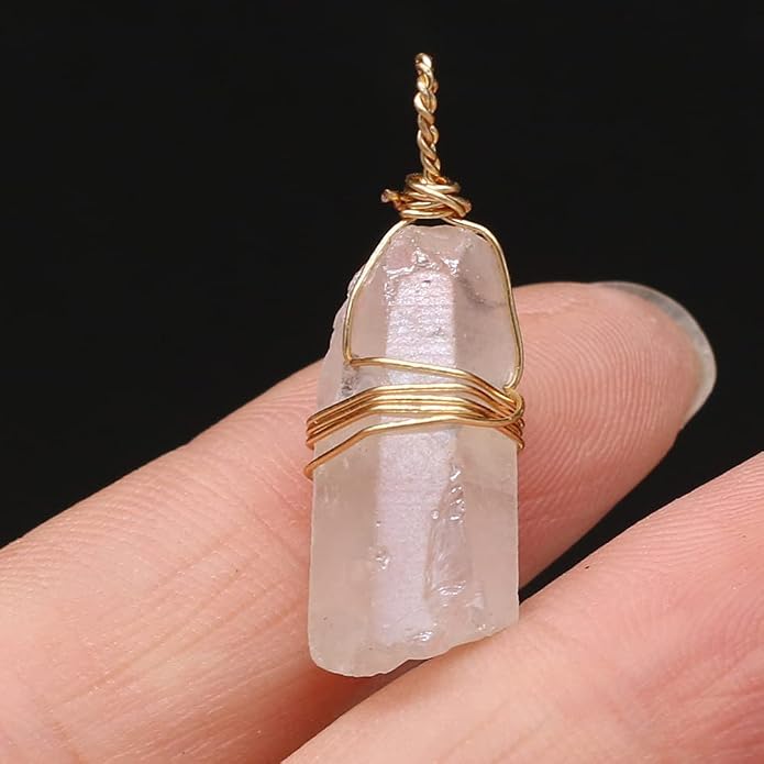 LHJ 7 Pcs Natural White Crystal Stone Pendants Original Raw Irregular Clear Quartz Copper Wire Wrapped Healing Stone Charms for Necklace Bracelet Jewelry Making Yoga Meditation