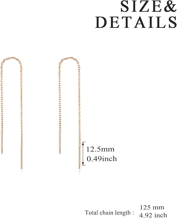 YFN Threader Earrings Sterling Silver Chain -Earrings for Women Dangle Earrings Thread Dangling Threaded Long Chain Earring Nickel Free Hypoallergenic Ear for Women