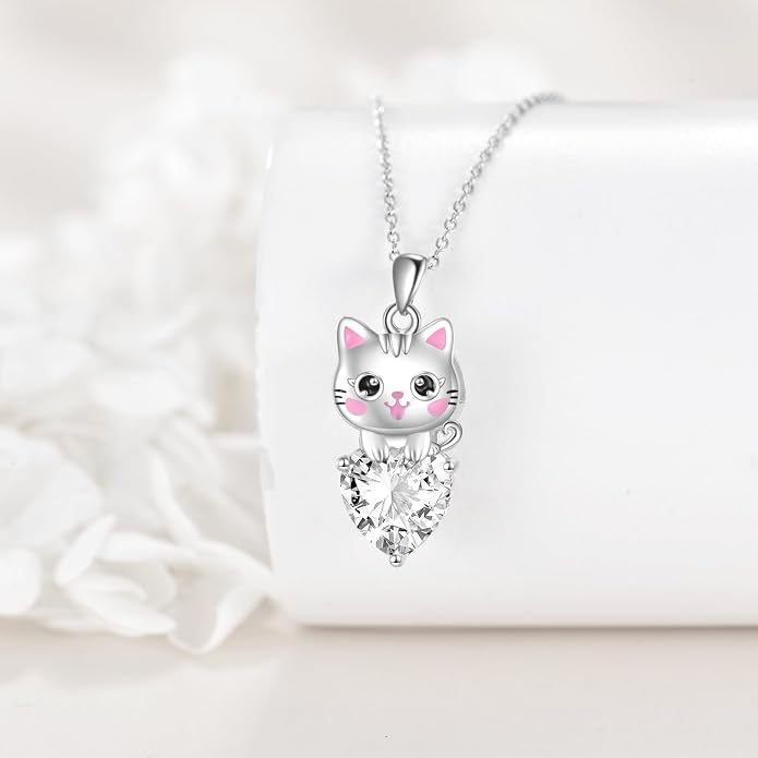 Bat/Cow/Cat/Bunny Necklace 925 Sterling Silver Heart Animal Pendant Necklace for Women