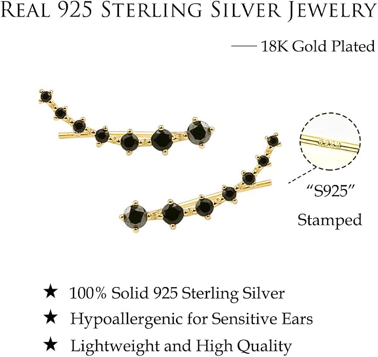 Reffeer Solid 925 Sterling Silver 7 Crystals Cuff Earrings Climber for Women Crawler Earrings Wraps