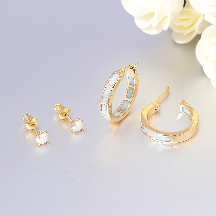 CiNily Sterling Silver/Rose Gold/Yellow Gold Plated Hoop Earrings 20mm,Multicolor Opal Small Hoop Earrings for Women Girls Hypoallergenic Jewelry for Sensitive Ears Gemstone Earrings