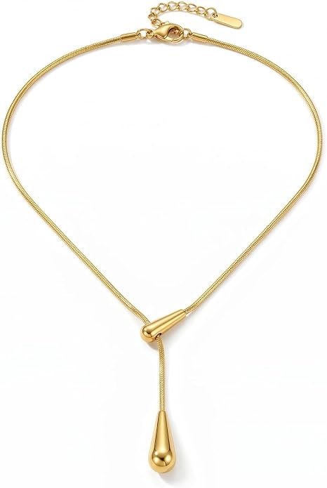 18k Gold Long Necklace for Women Dainty Snake Chain Bolo Adjustable Minimalist Round Bead Jewelry Trendy Simple Aesthetic Gifts for Her